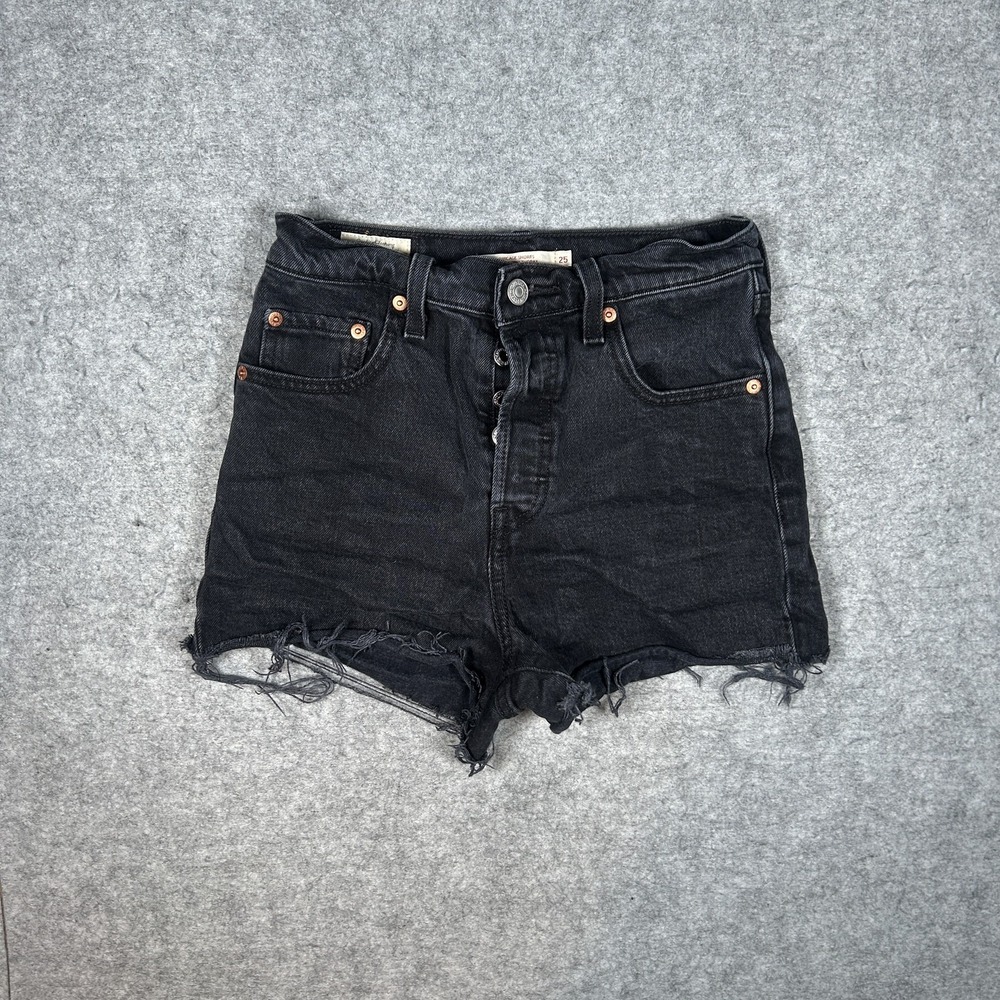 Levi's Ribcage Denim Shorts Womens 25(24x3) Black Cutoff High Rise Festival